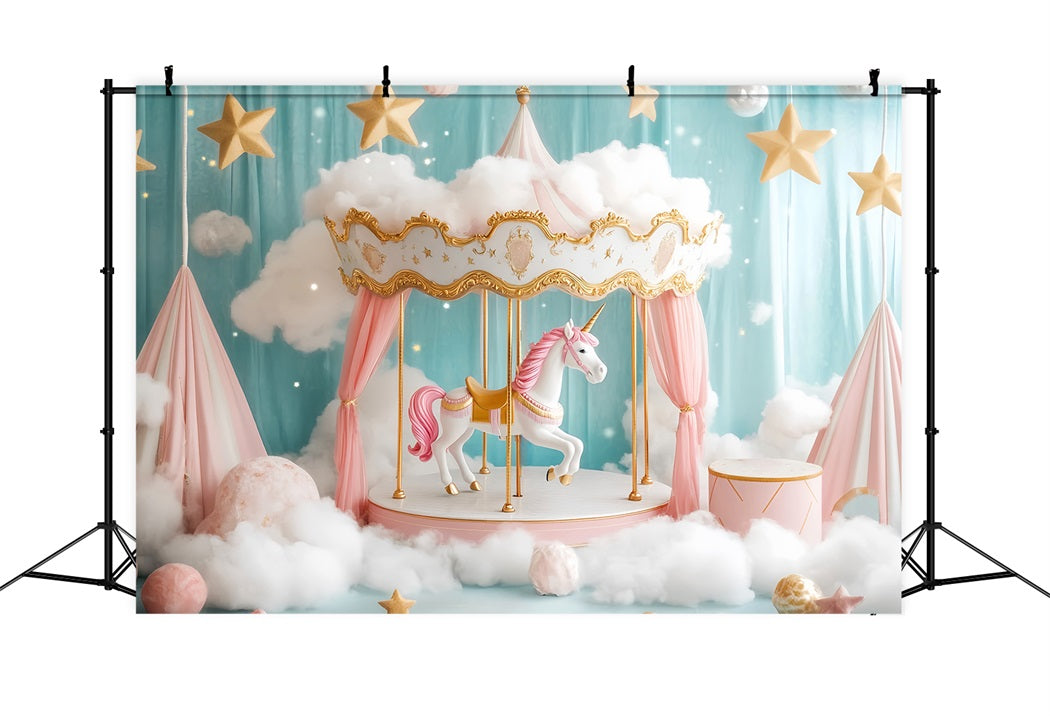 Newborn Backdrop Unicorn Carousel Pink Clouds Newborn Photo Backdrop LXX58-355