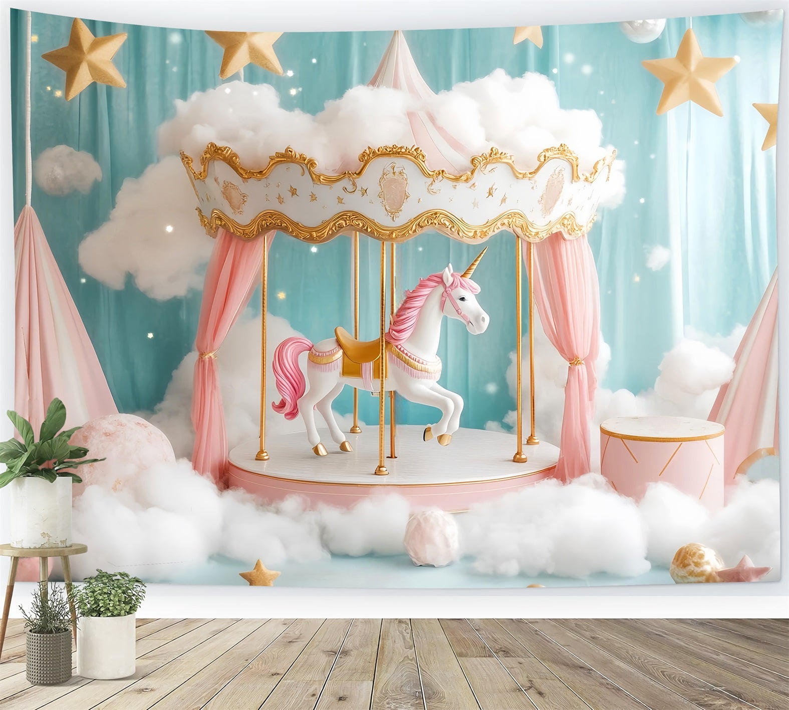 Newborn Backdrop Unicorn Carousel Pink Clouds Newborn Photo Backdrop LXX58-355