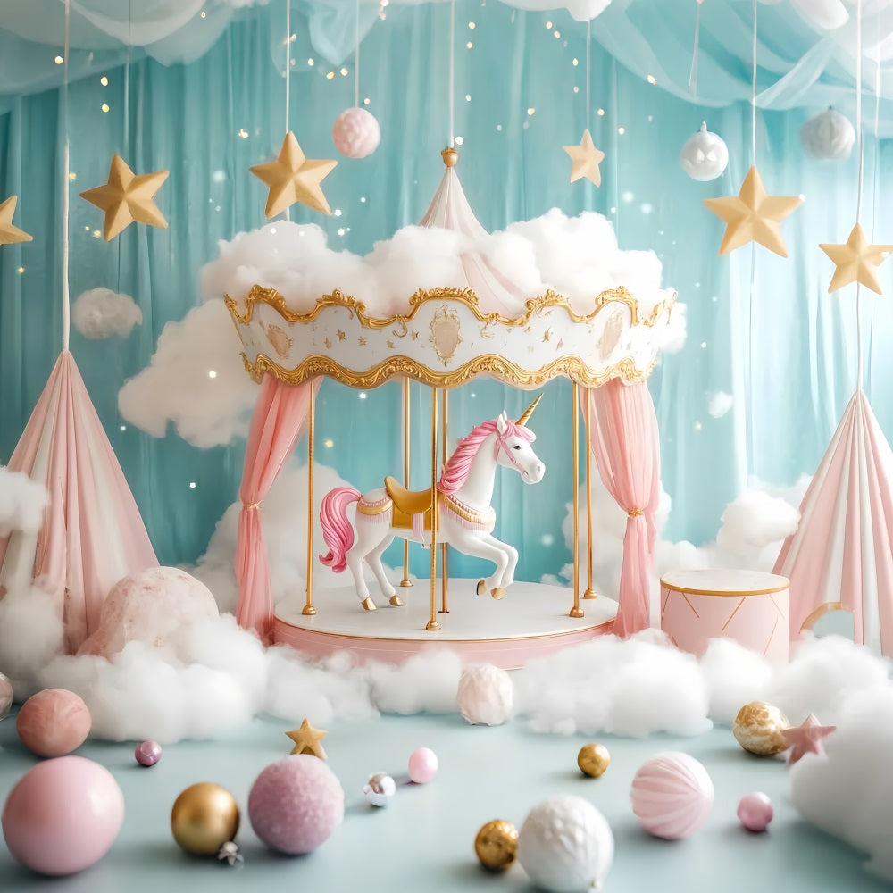Newborn Backdrop Unicorn Carousel Pink Clouds Newborn Photo Backdrop LXX58-355