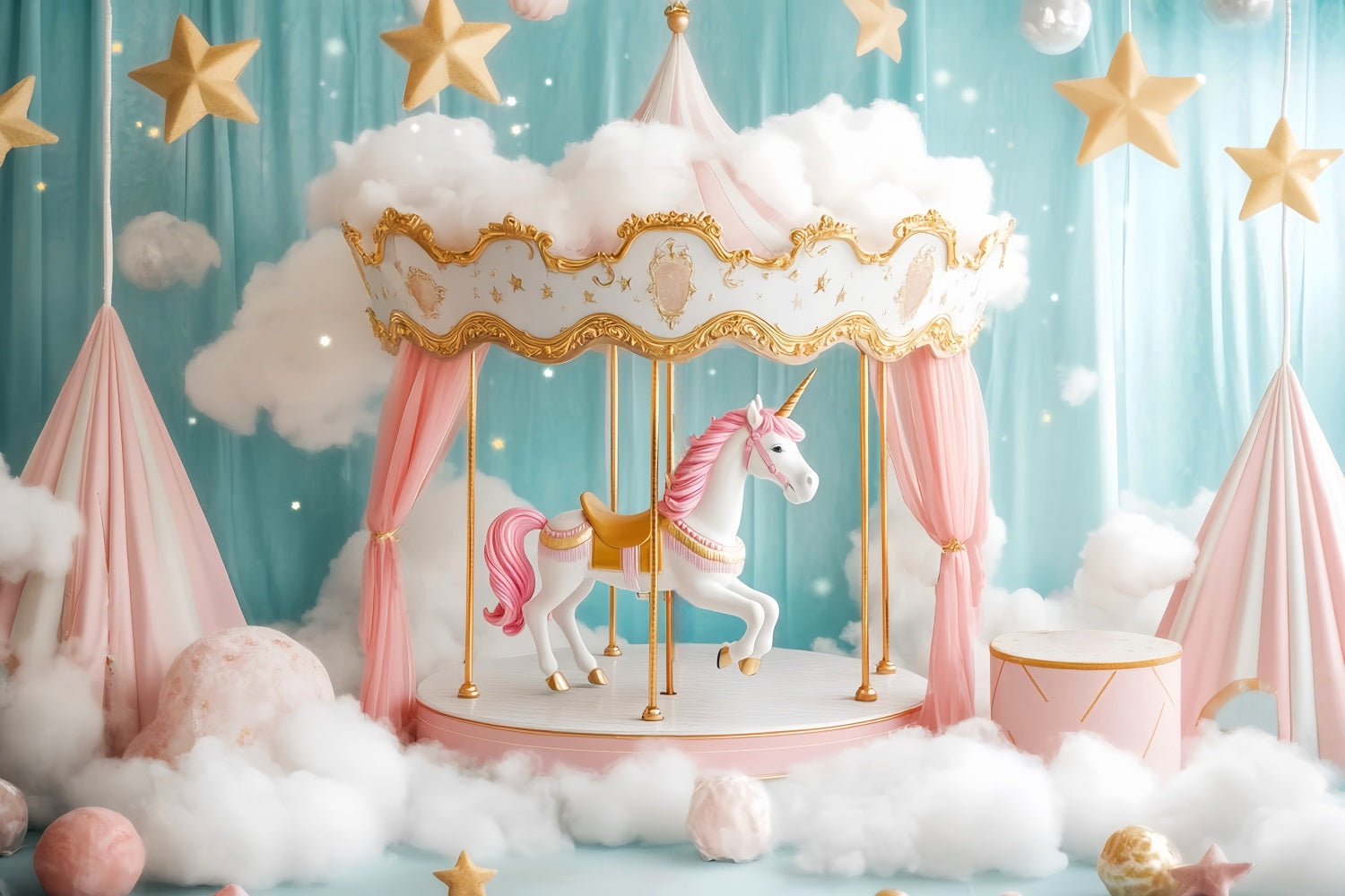 Newborn Backdrop Unicorn Carousel Pink Clouds Newborn Photo Backdrop LXX58-355