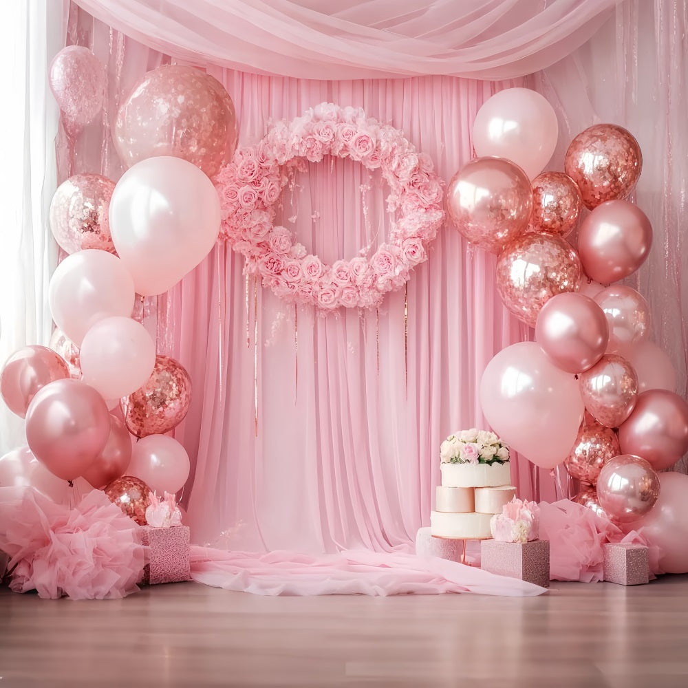 Newborn Backdrop Pink Roses Balloons Wreath Newborn Photoshoot Backdrop LXX58-356
