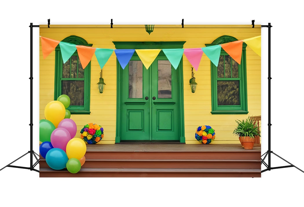Newborn Backdrop Colorful Balloons Green Door Kids Backdrop LXX58-357