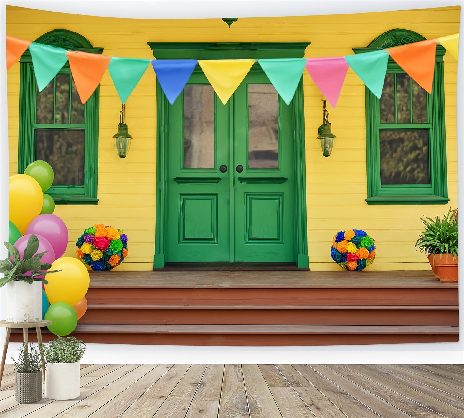 Newborn Backdrop Colorful Balloons Green Door Kids Backdrop LXX58-357
