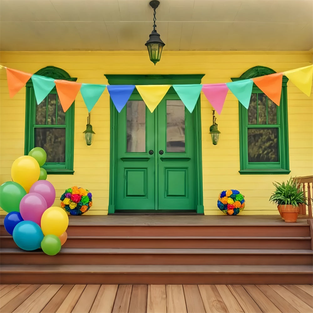 Newborn Backdrop Colorful Balloons Green Door Kids Backdrop LXX58-357