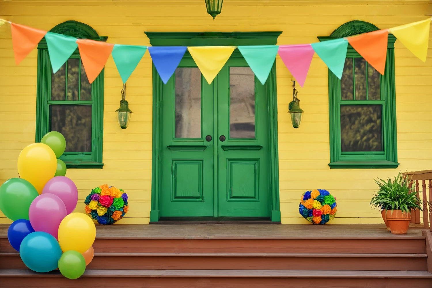 Newborn Backdrop Colorful Balloons Green Door Kids Backdrop LXX58-357
