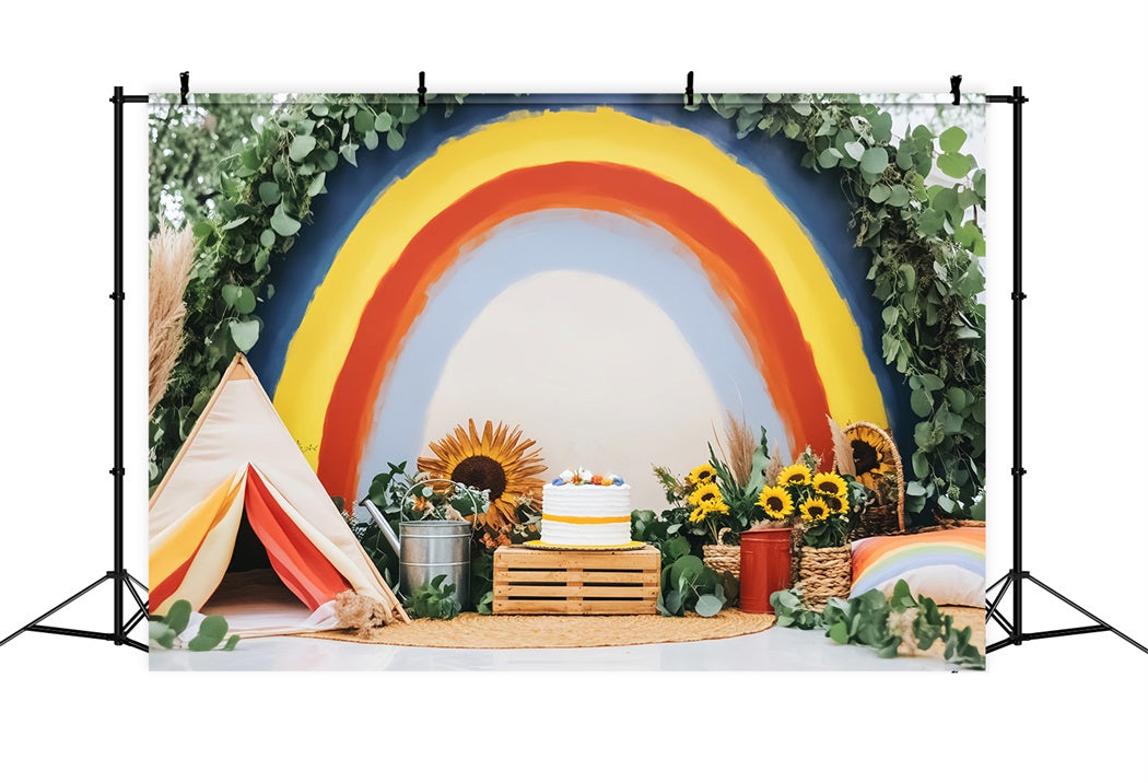 Newborn Backdrop Rainbow Cake Sunflowers Decor Kids Photo Backdrop LXX58-358
