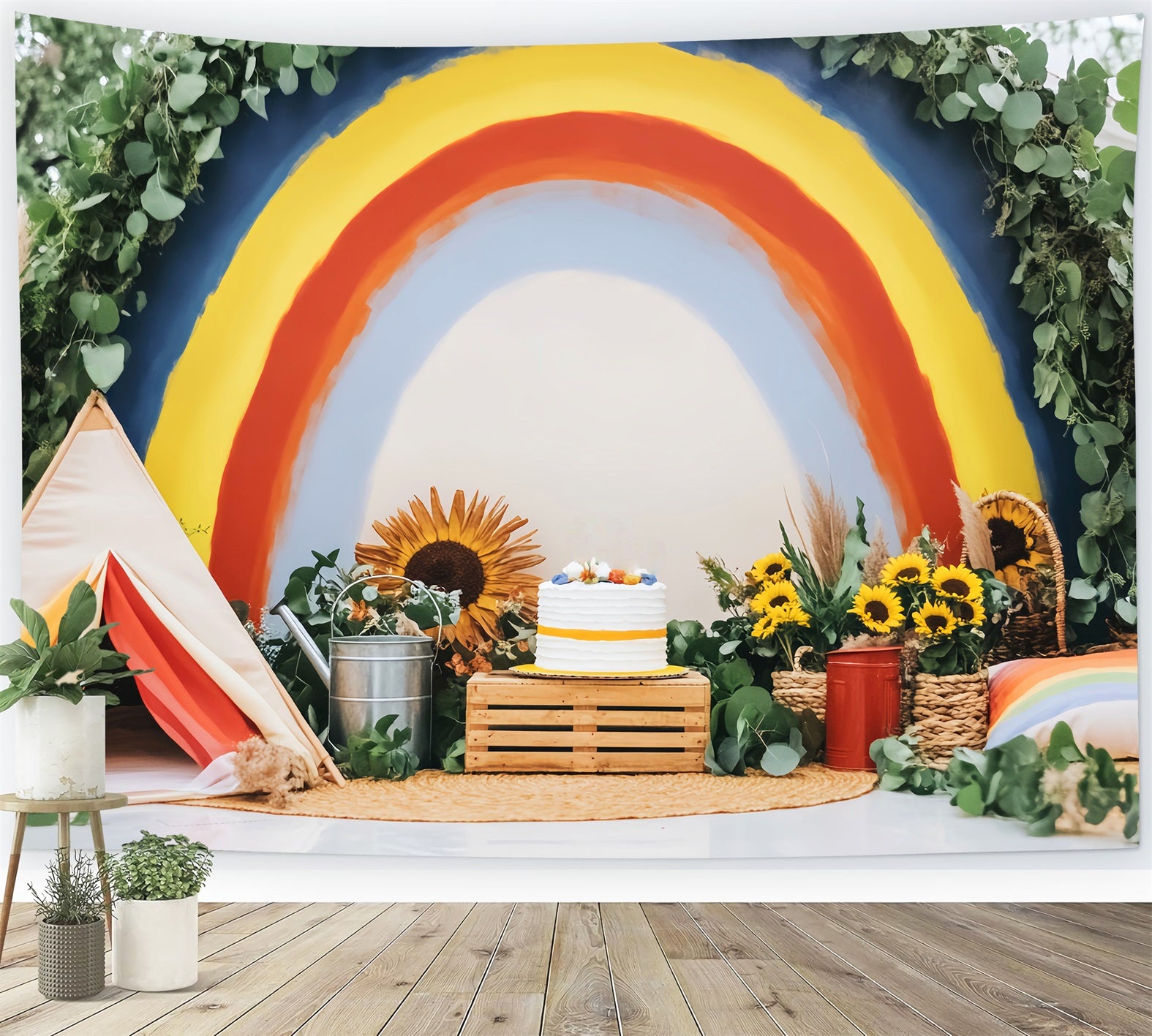 Newborn Backdrop Rainbow Cake Sunflowers Decor Kids Photo Backdrop LXX58-358