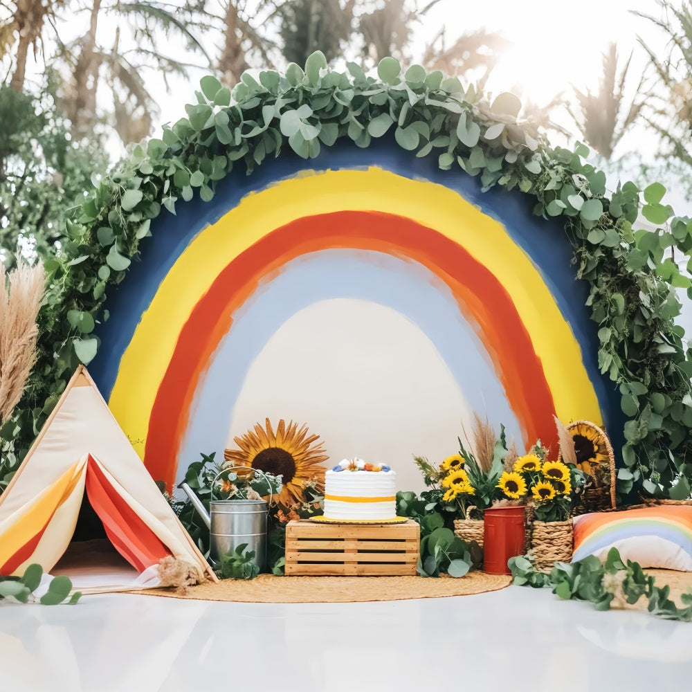 Newborn Backdrop Rainbow Cake Sunflowers Decor Kids Photo Backdrop LXX58-358