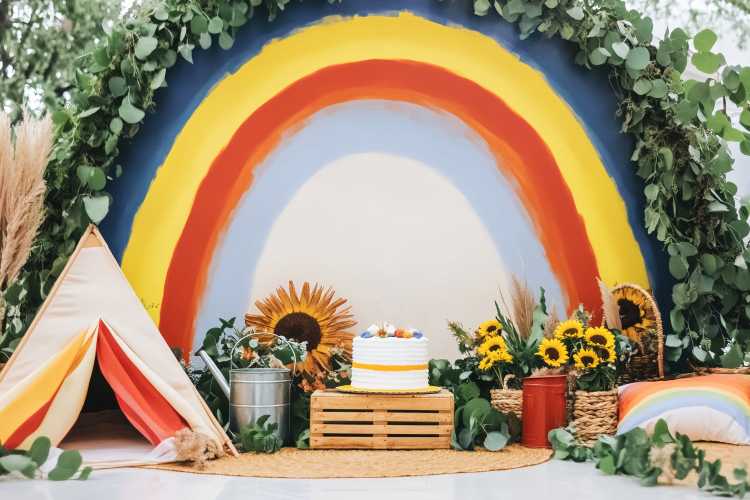 Newborn Backdrop Rainbow Cake Sunflowers Decor Kids Photo Backdrop LXX58-358