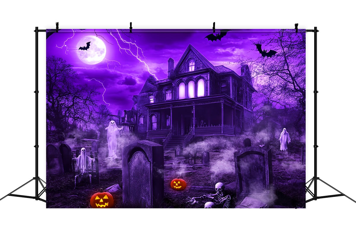 Haunted House Backdrop Eerie Mansion Night Backdrop LXX58-36