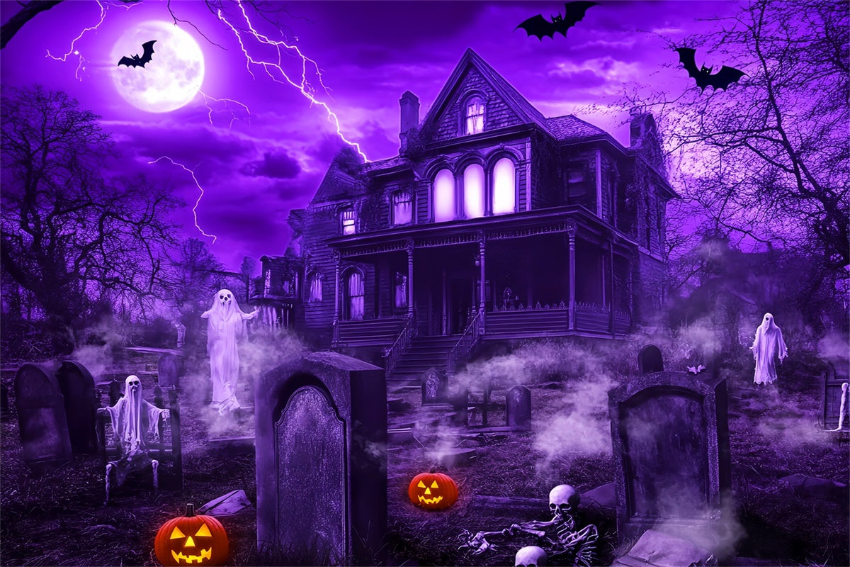 Haunted House Backdrop Eerie Mansion Night Backdrop LXX58-36