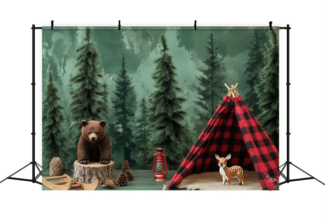 Newborn Backdrop Forest Bear Tent Adventure Photography Backdrops For Kids LXX58-360
