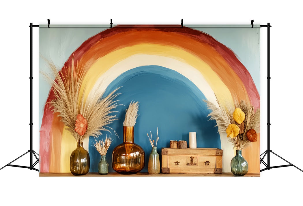 Rainbow Backdrop Boho Rainbow Vase Arrangement Newborn Backdrops LXX58-364