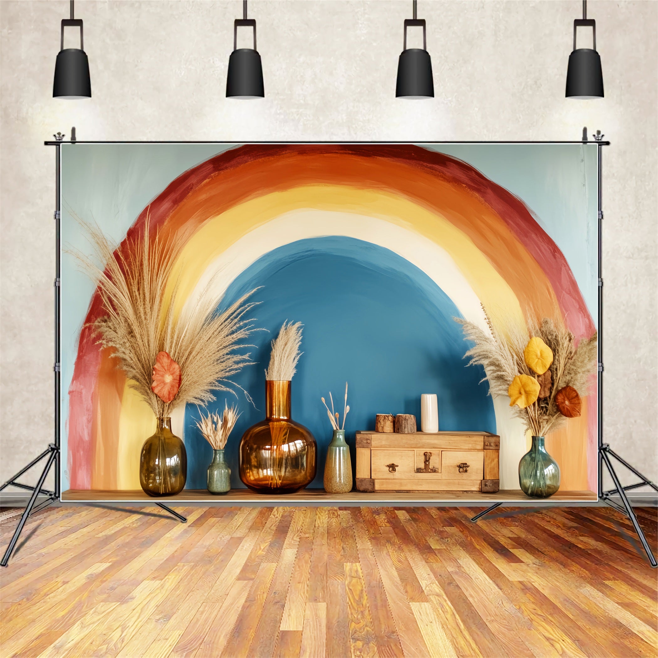 Rainbow Backdrop Boho Rainbow Vase Arrangement Newborn Backdrops LXX58-364