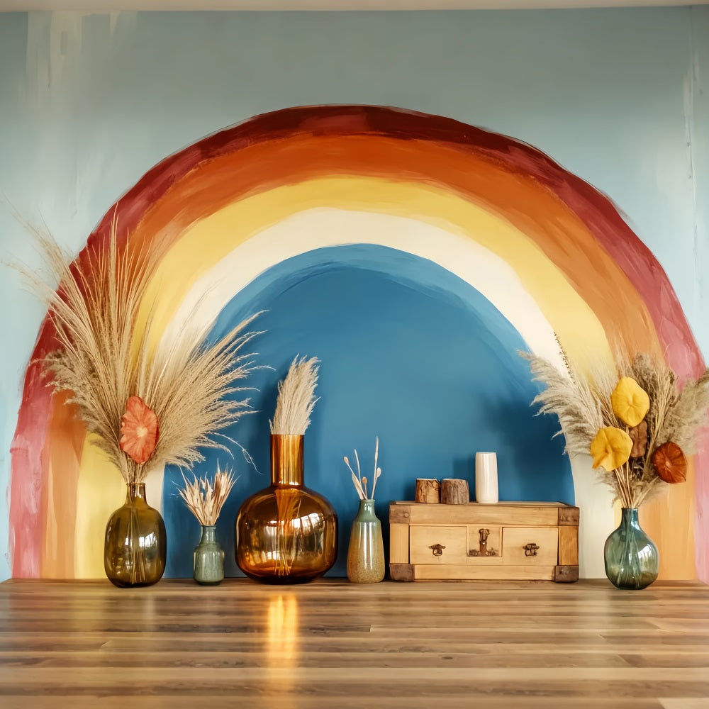 Rainbow Backdrop Boho Rainbow Vase Arrangement Newborn Backdrops LXX58-364