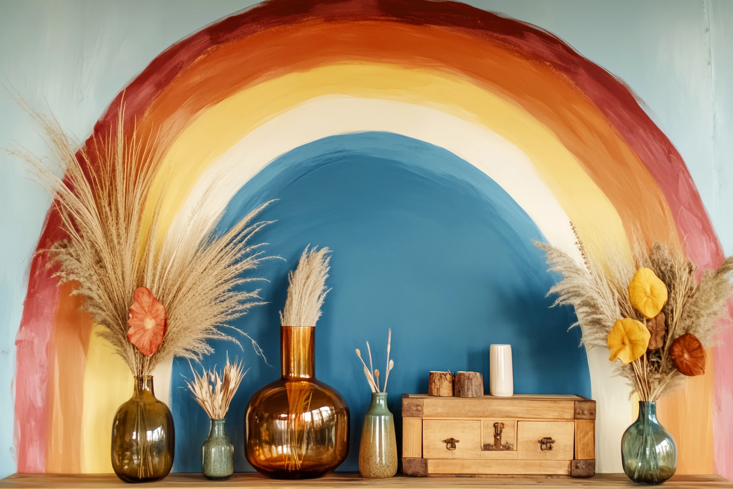Rainbow Backdrop Boho Rainbow Vase Arrangement Newborn Backdrops LXX58-364