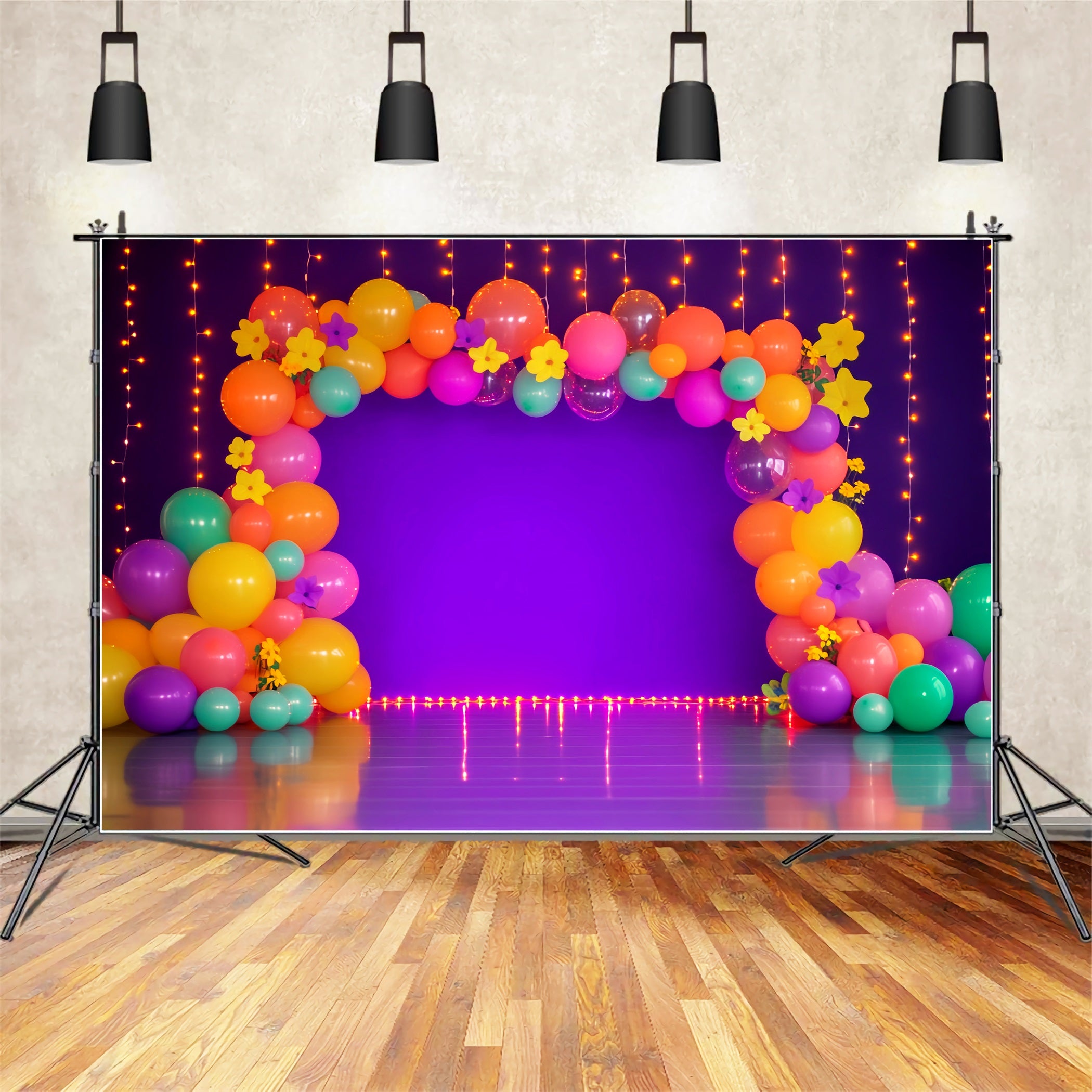 Rainbow Backdrop Neon Balloon Garland Lights Children Backdrops LXX58-365