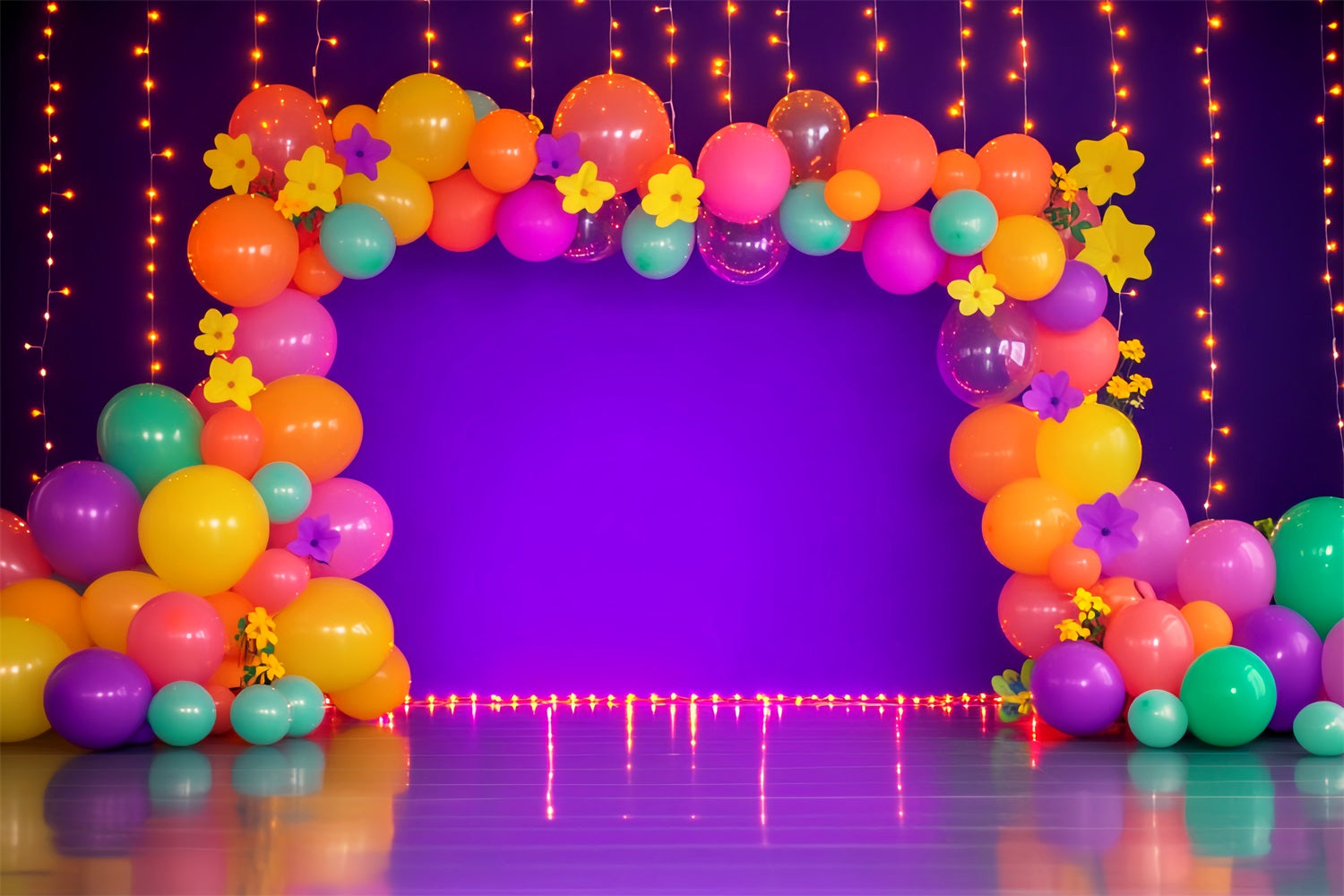 Rainbow Backdrop Neon Balloon Garland Lights Children Backdrops LXX58-365