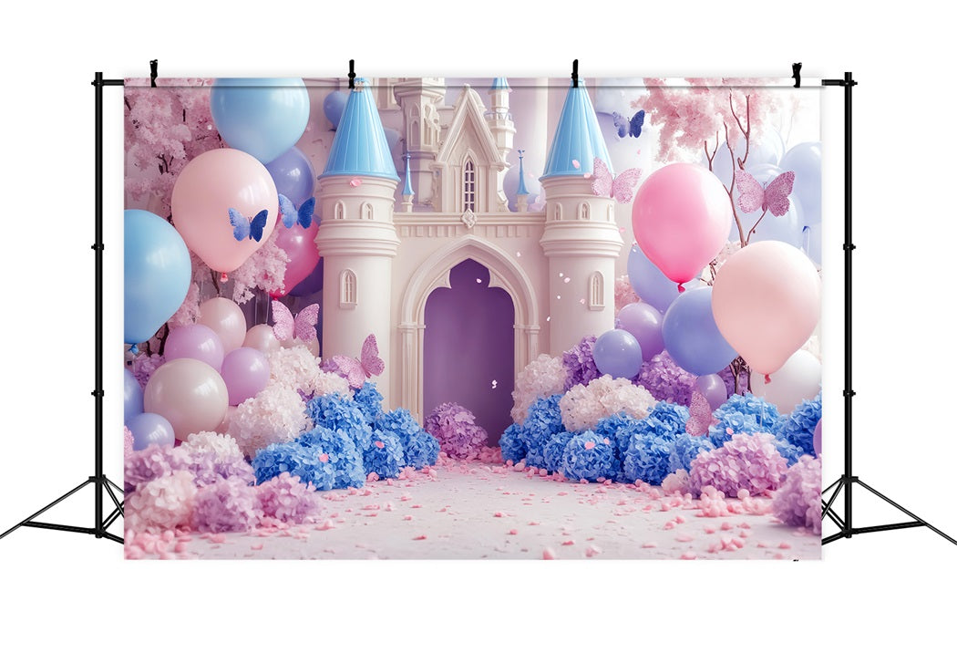Castle Backdrop Pastel Castle Butterfly Balloons Newborn Photography Backdrop LXX58-366