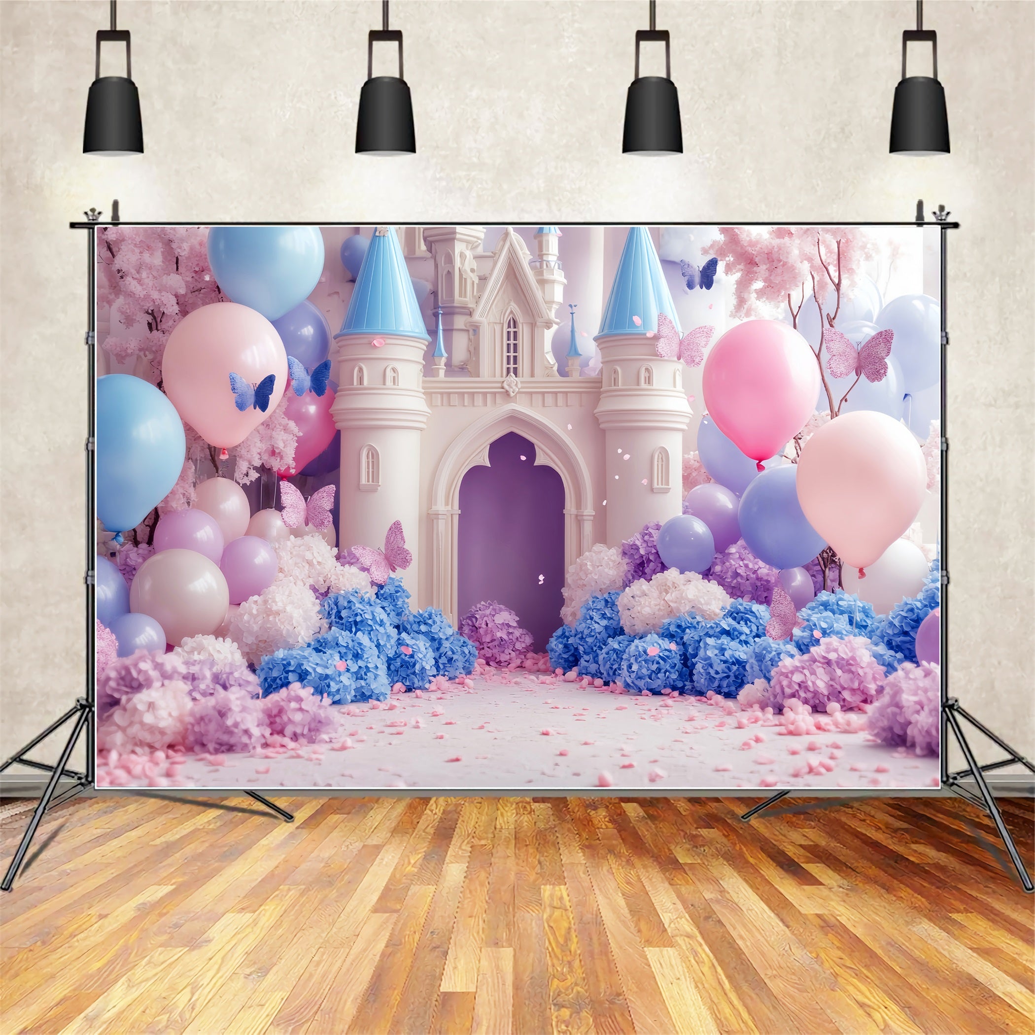 Castle Backdrop Pastel Castle Butterfly Balloons Newborn Photography Backdrop LXX58-366