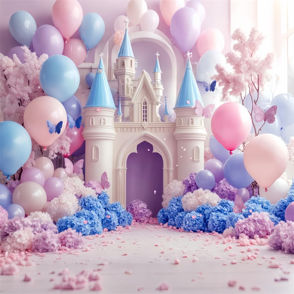 Castle Backdrop Pastel Castle Butterfly Balloons Newborn Photography Backdrop LXX58-366