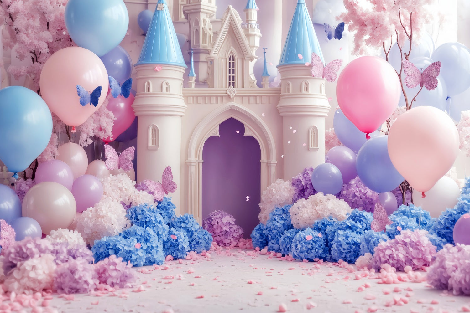 Castle Backdrop Pastel Castle Butterfly Balloons Newborn Photography Backdrop LXX58-366