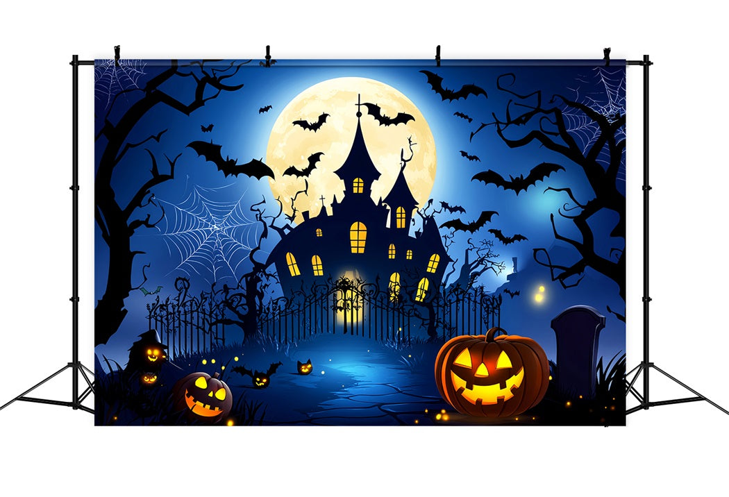 Castle Backdrop Haunted House Pumpkin Bats Newborn Photo Backdrop LXX58-367