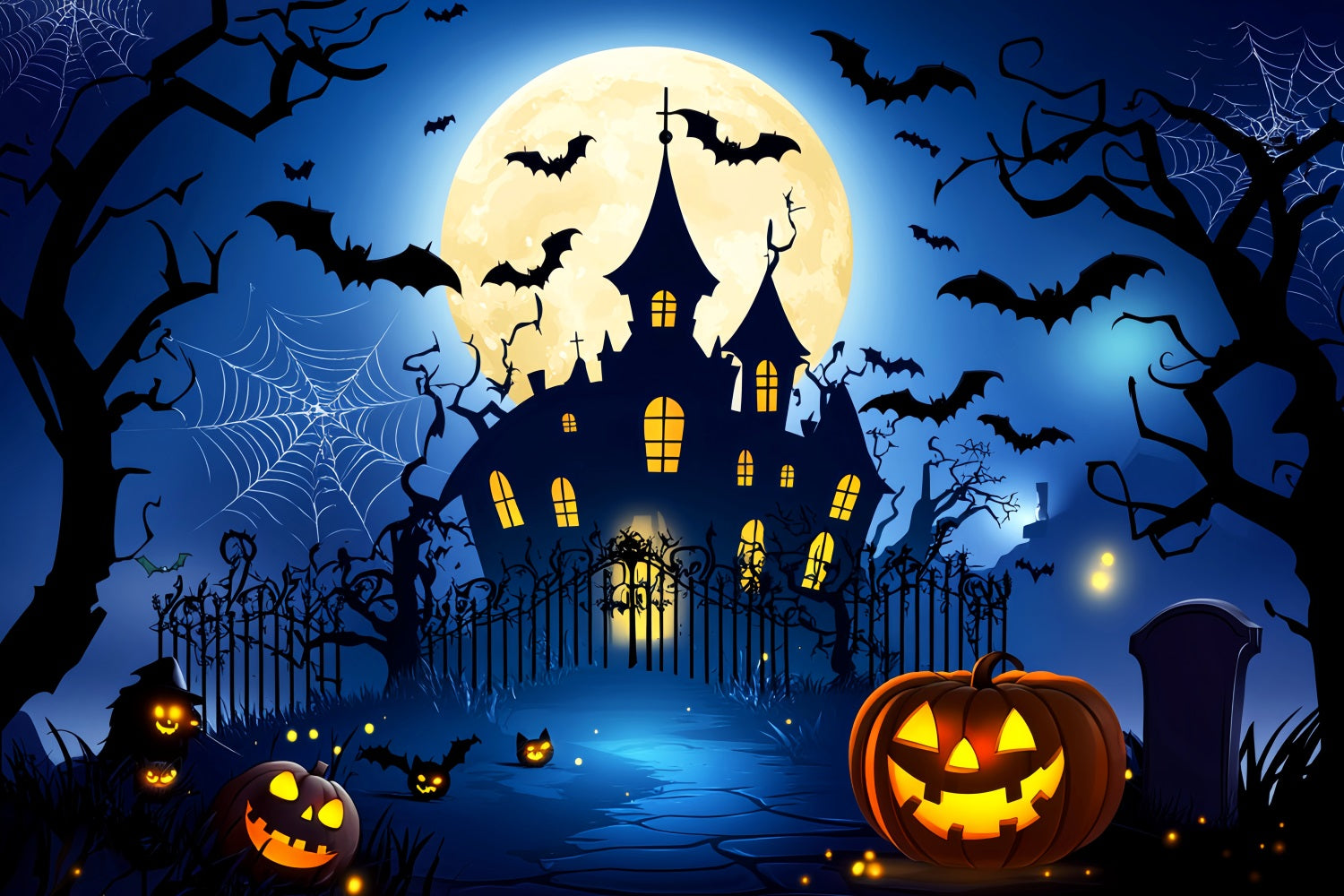 Castle Backdrop Haunted House Pumpkin Bats Newborn Photo Backdrop LXX58-367