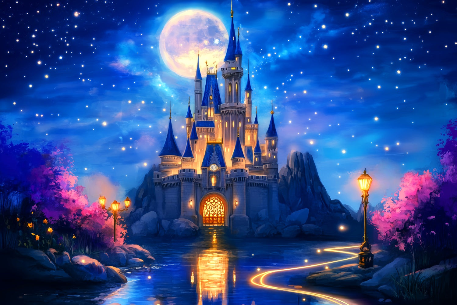 Castle Backdrop Starry Night Fantasy Castle Newborn Photoshoot Backdrop LXX58-368