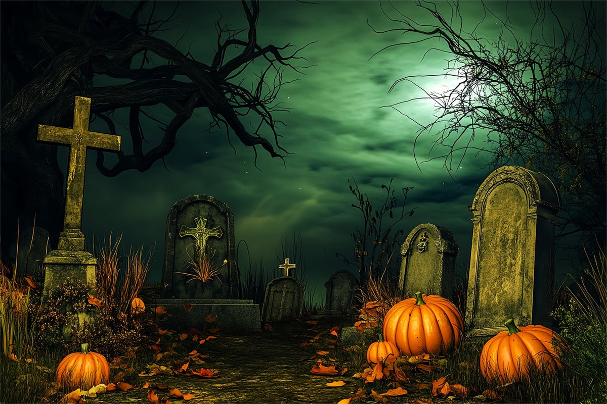 Halloween Graveyard Backdrop Midnight Grave Path Backdrop LXX58-37