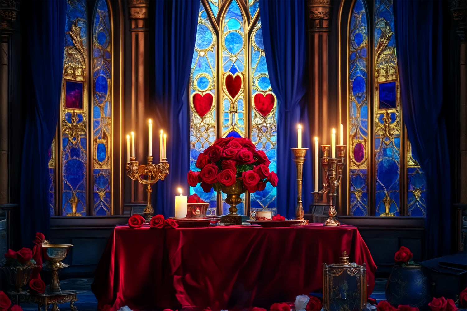 Castle Backdrop Romantic Candlelit Rose Table Kids Photo Backdrop LXX58-370
