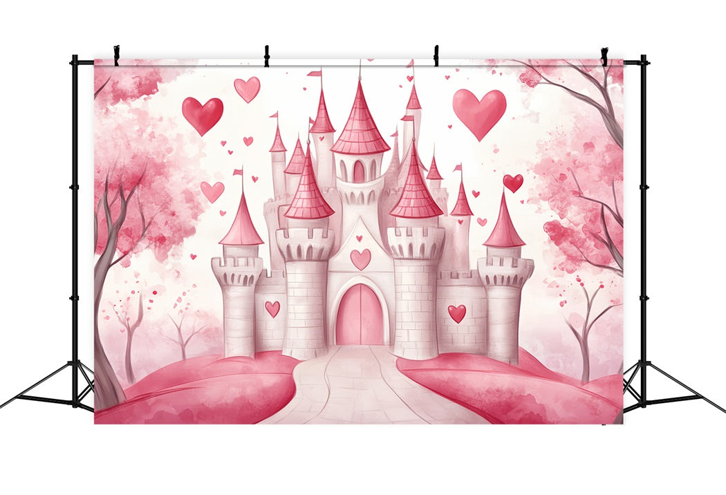 Castle Backdrop Pink Heart Fairytale Castle Kids Backdrops LXX58-371