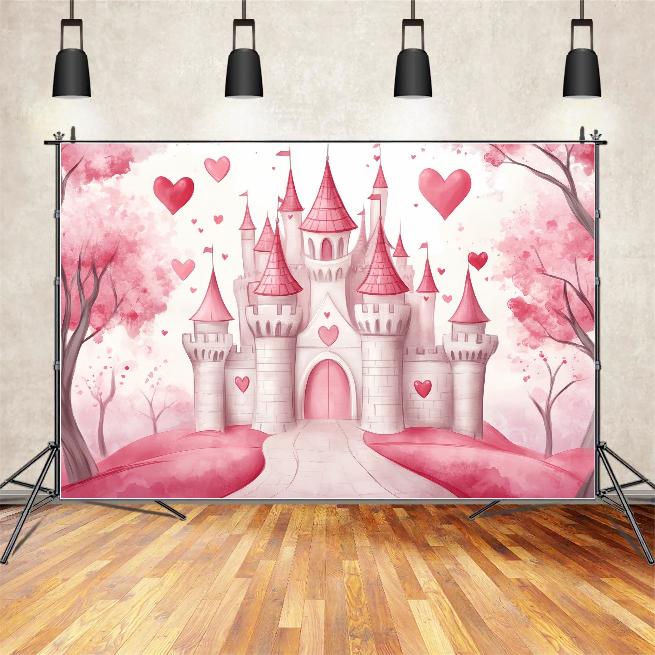Castle Backdrop Pink Heart Fairytale Castle Kids Backdrops LXX58-371