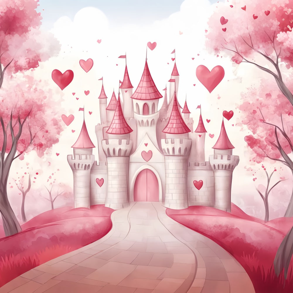 Castle Backdrop Pink Heart Fairytale Castle Kids Backdrops LXX58-371
