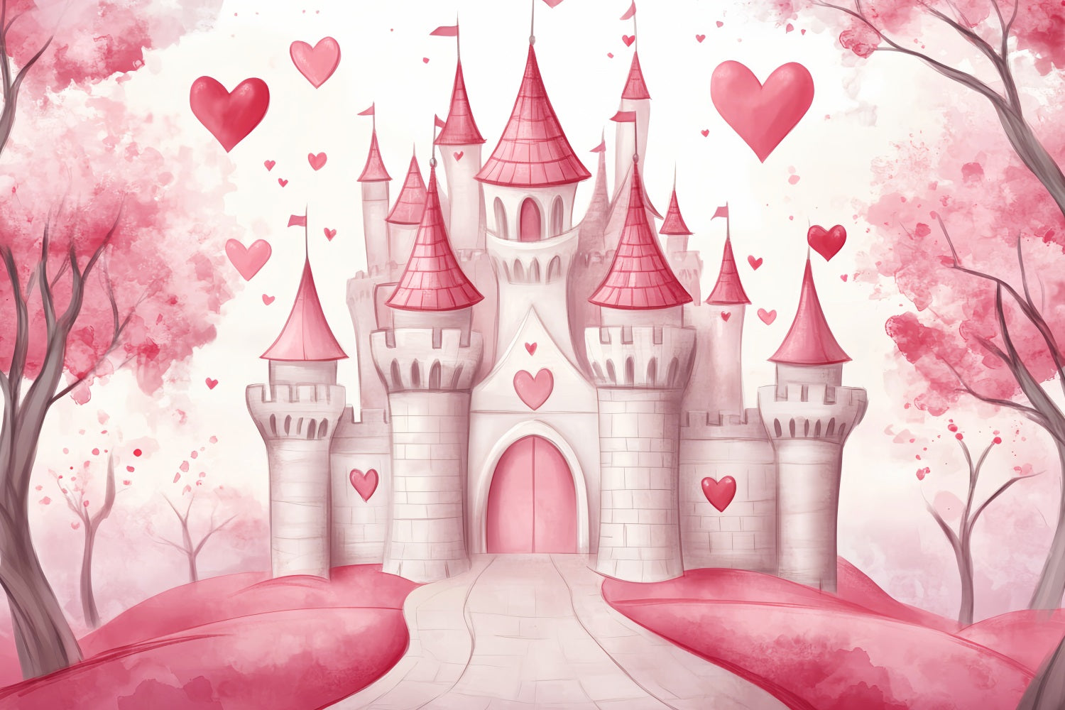 Castle Backdrop Pink Heart Fairytale Castle Kids Backdrops LXX58-371