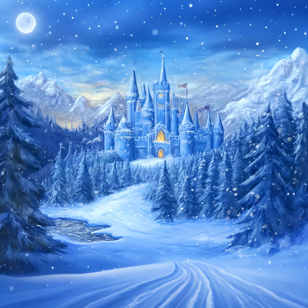 Castle Backdrop Enchanted Winter Castle Wonderland Photography Backdrops For Kids LXX58-372
