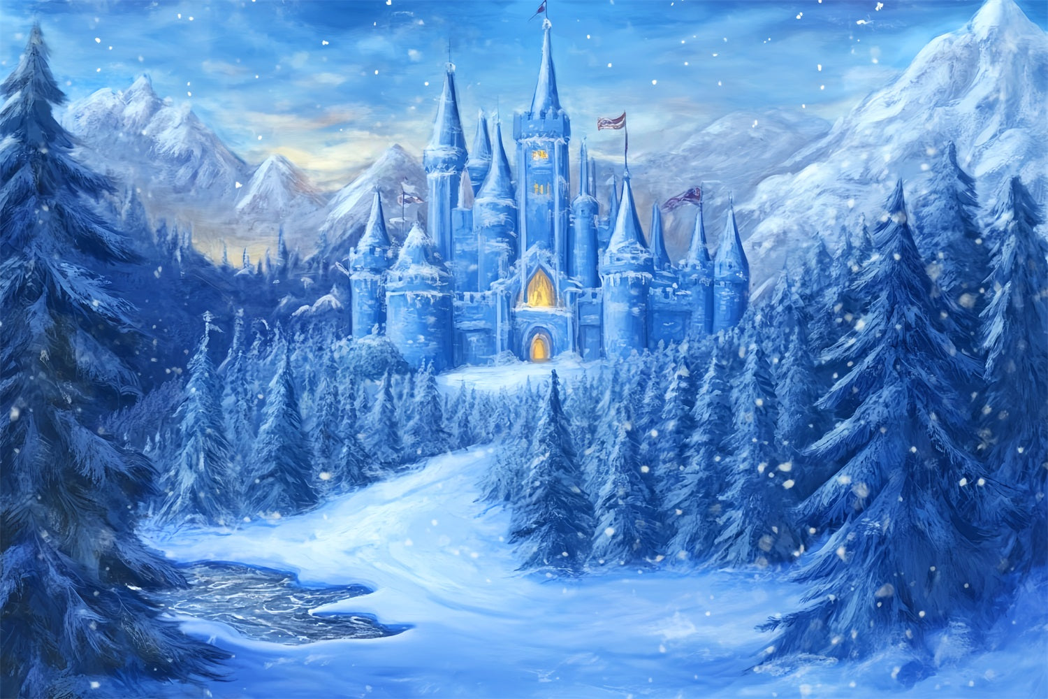 Castle Backdrop Enchanted Winter Castle Wonderland Photography Backdrops For Kids LXX58-372