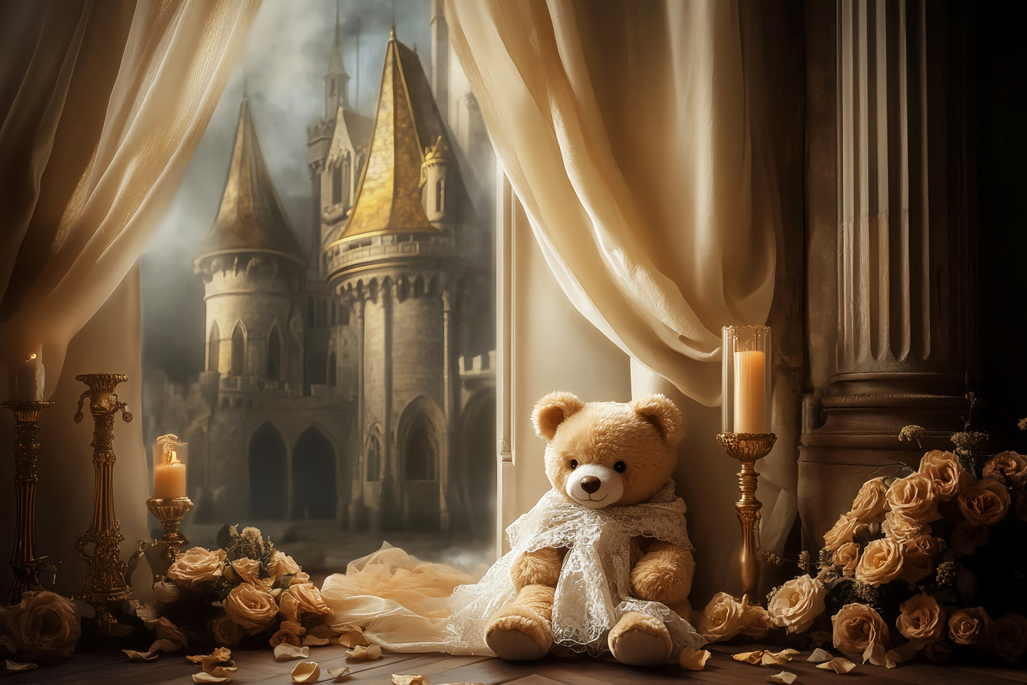Castle Backdrop Golden Glow Castle View Newborn Photography Backdrops LXX58-374
