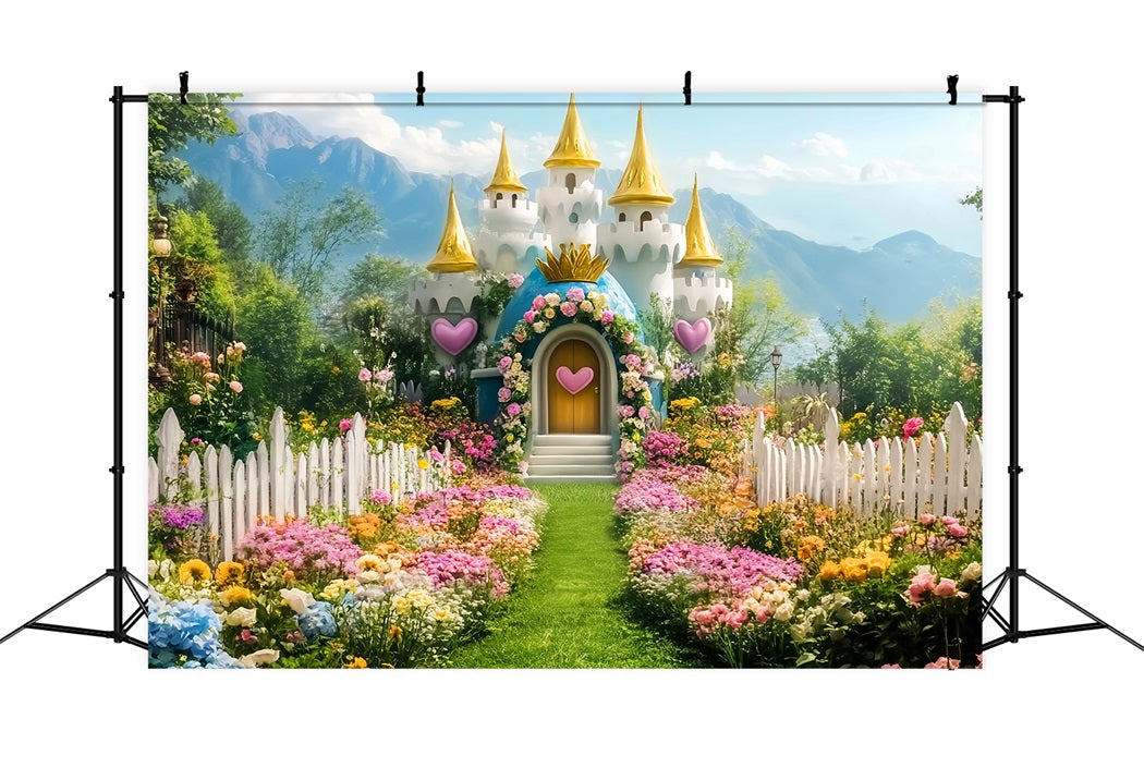 Castle Backdrop Blooming Garden Fairytale Castle Newborn Photo Backdrop LXX58-375