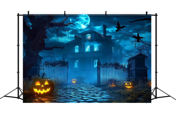 Haunted House Backdrop Spooky Moonlit Manor Backdrop LXX58-38