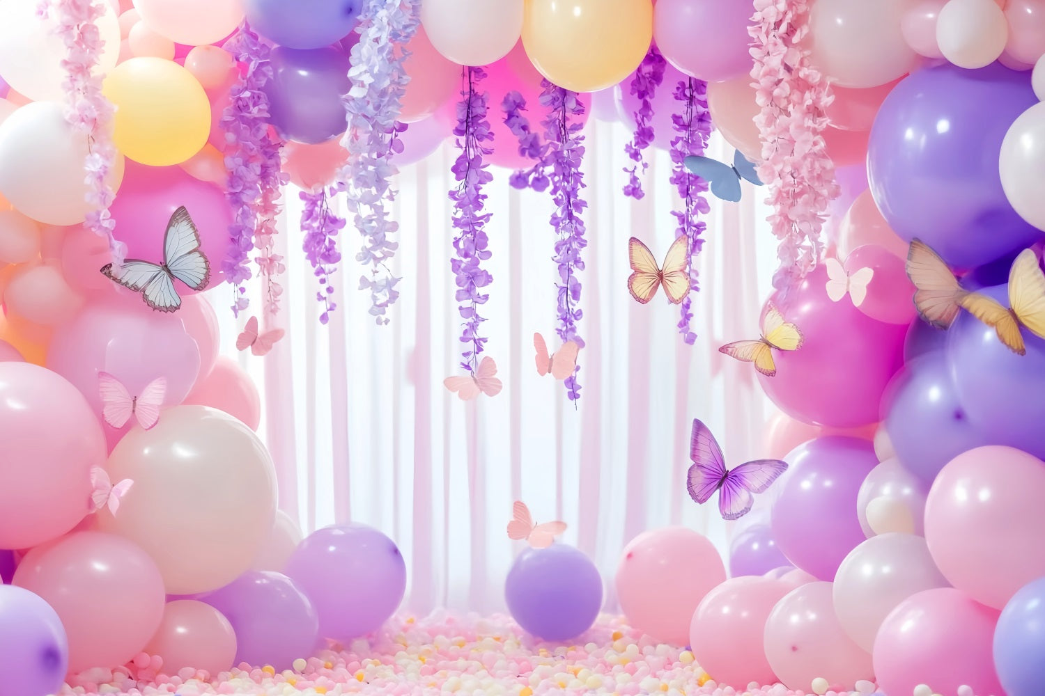 Butterfly Backdrop Butterfly Balloon Pastel Garland Newborn Photoshoot Backdrop LXX58-380