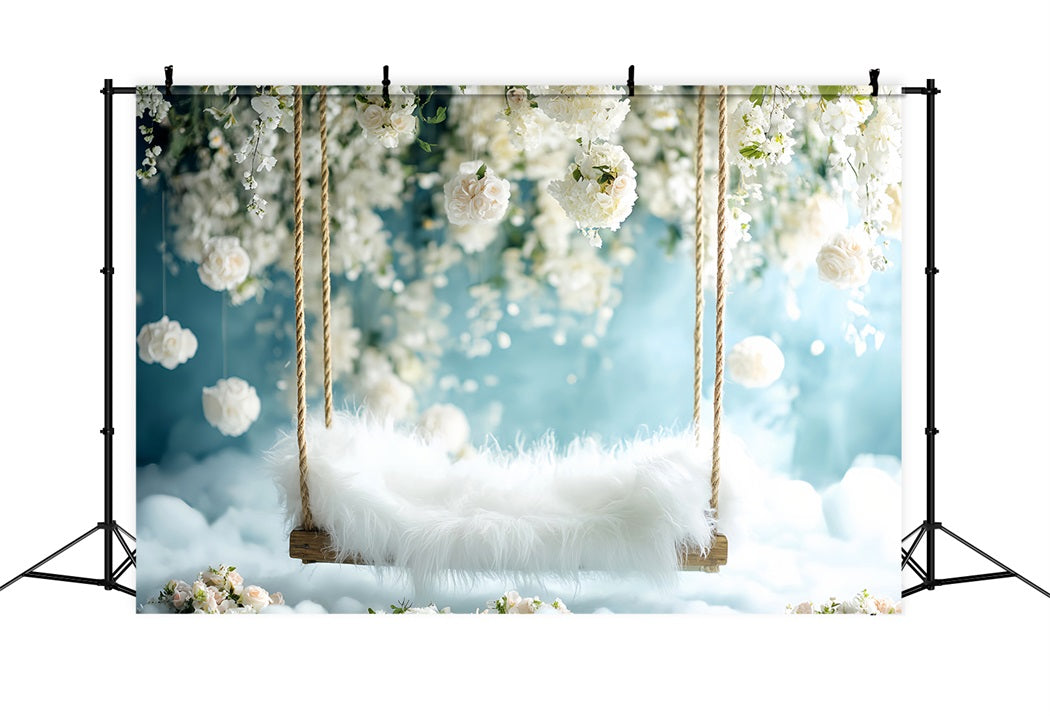 Newborn Backdrop White Blossom Swing Fluffy Seat Newborn Photo Backdrop LXX58-384