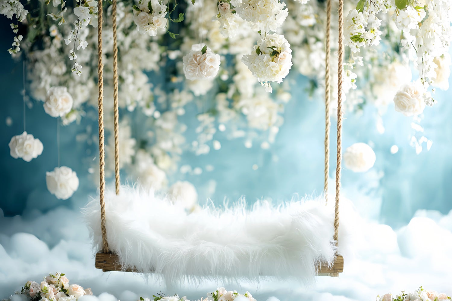 Newborn Backdrop White Blossom Swing Fluffy Seat Newborn Photo Backdrop LXX58-384