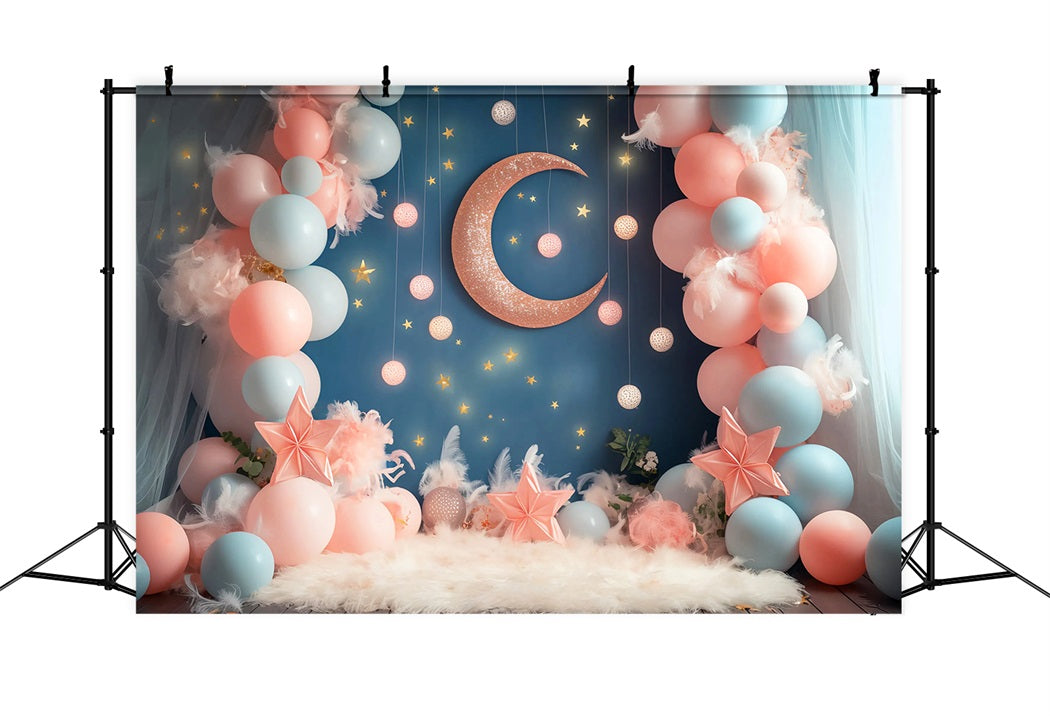 Moon And Stars Backdrop Moon Star Balloon Dreamland Newborn Photo Backdrop LXX58-389