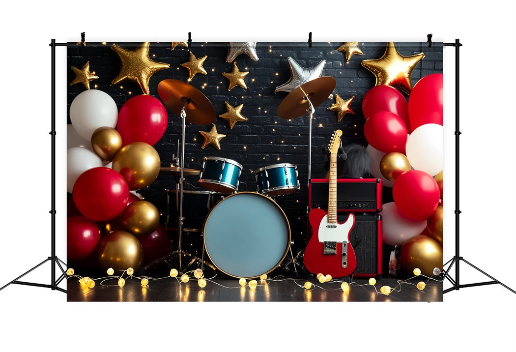 Moon And Stars Backdrop Rockstar Drum Guitar Stage Newborn Backdrop LXX58-390