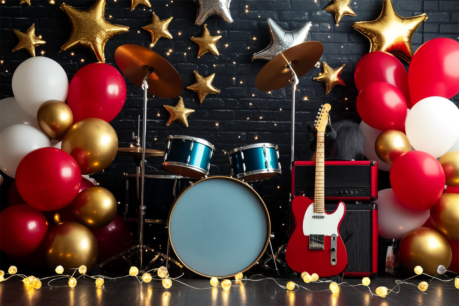 Moon And Stars Backdrop Rockstar Drum Guitar Stage Newborn Backdrop LXX58-390