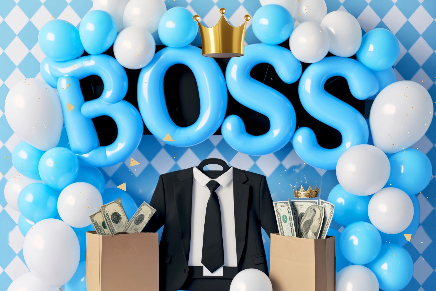 Newborn Backdrop Blue Boss Crown Celebration Kids Photo Backdrop LXX58-392