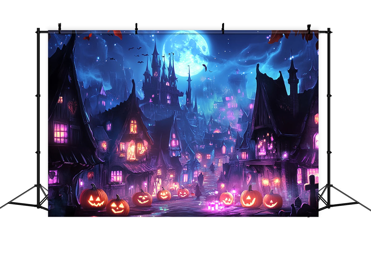 Spooky Halloween Backdrop Mystic Witch Town Backdrop LXX58-43