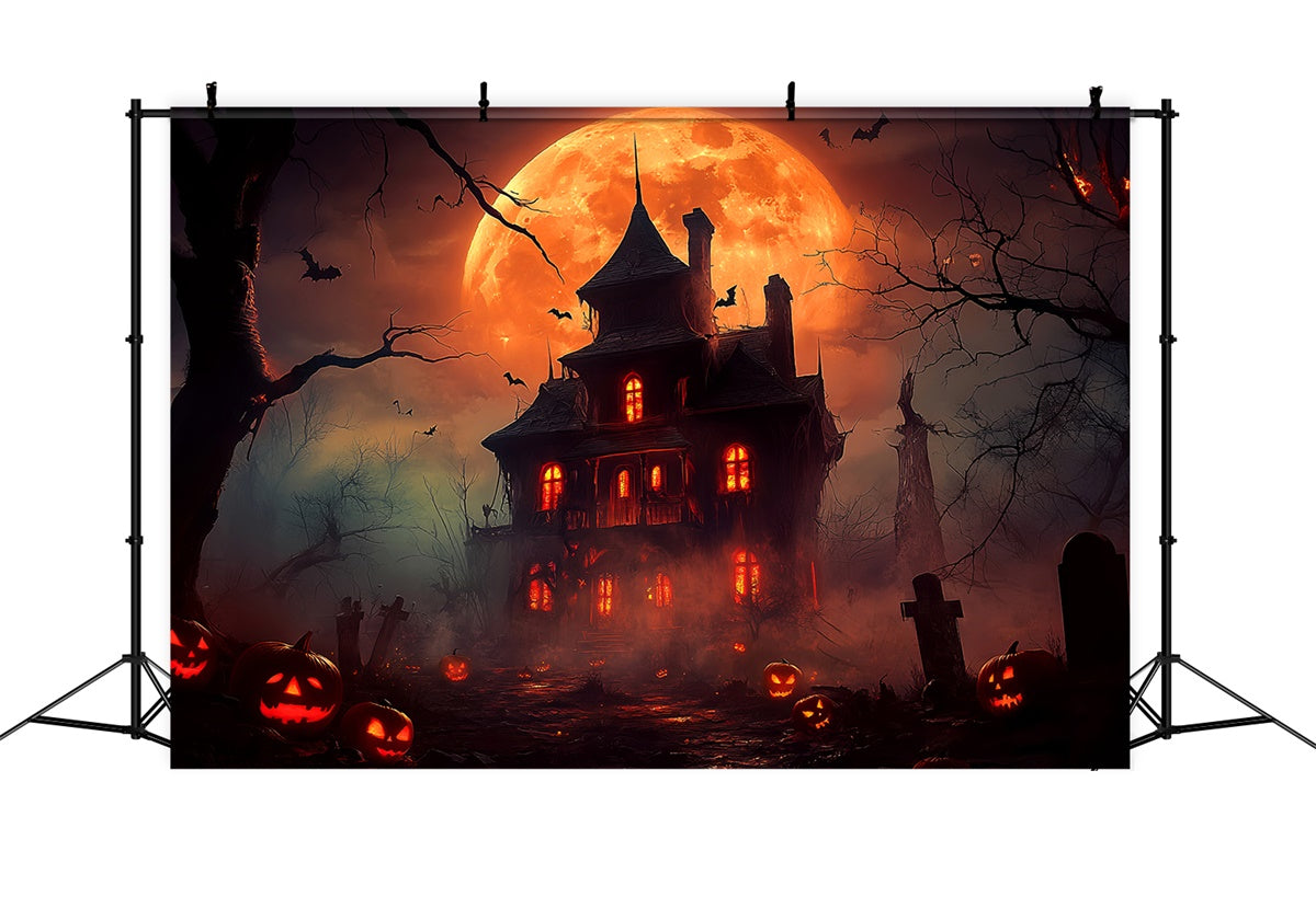 Haunted House Backdrop Crimson Moon Horror Backdrop LXX58-44