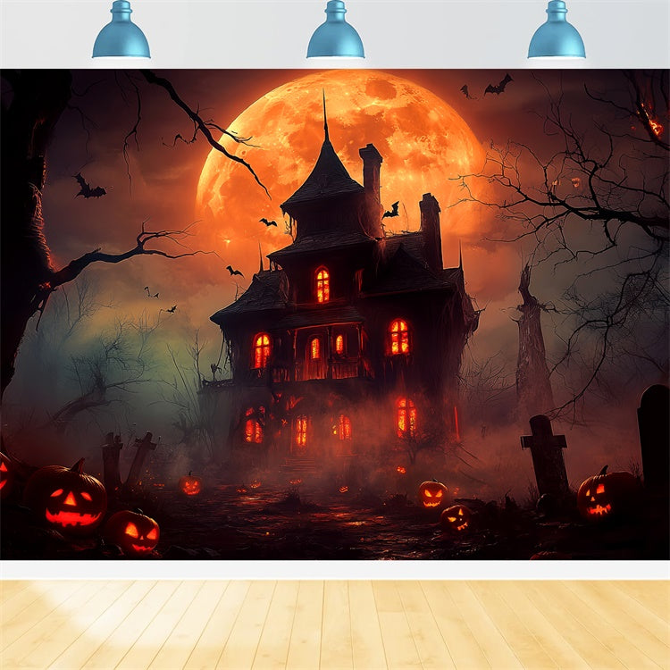 Haunted House Backdrop Crimson Moon Horror Backdrop LXX58-44